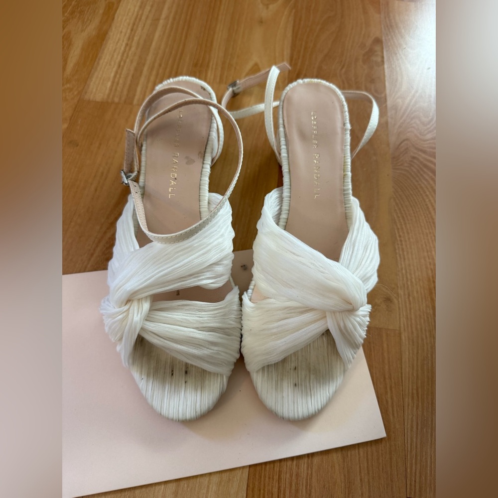 Loeffler Randall Reed Pleated Twist Sandals Pearl size 6.5